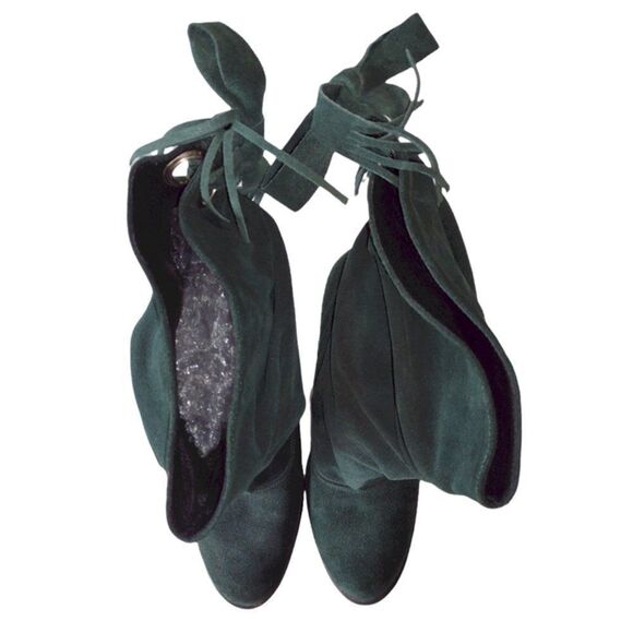 Lavorazione Artigiana Hand Made Green Suede Boho Heeled Slouch Boots Size Eu 40 - Picture 5 of 9